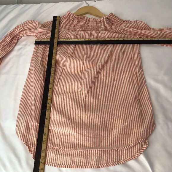 MICHAEL Kors Top XSMALL Cerise Pink White Candy Striped Off-Shoulder Designer - Picture 6 of 7